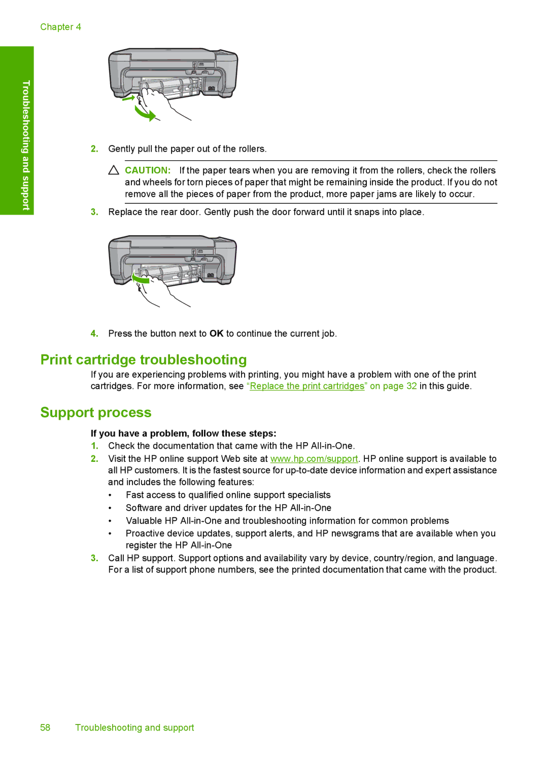 HP C4344 manual Print cartridge troubleshooting, Support process, If you have a problem, follow these steps 