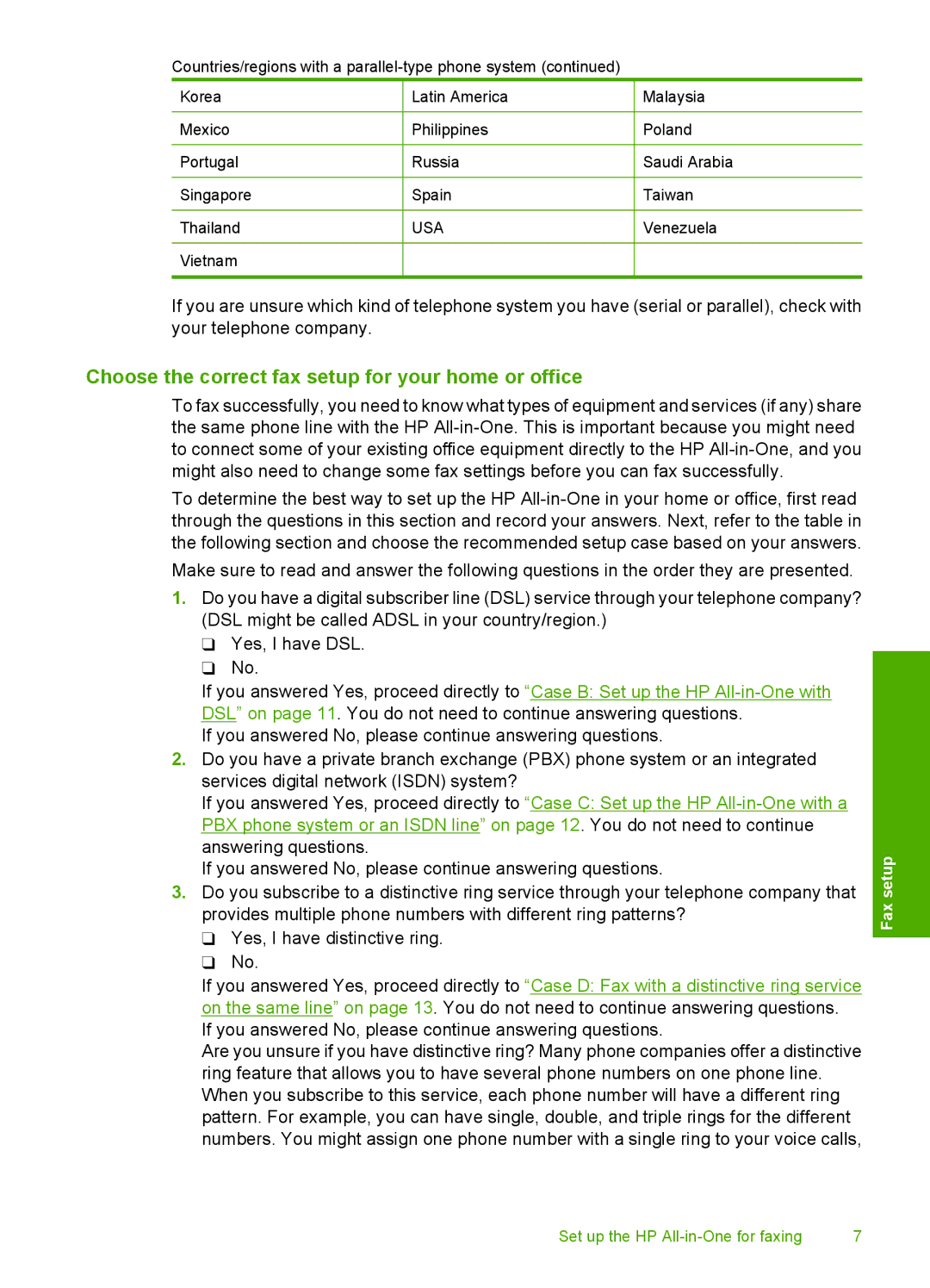 HP C4344 manual Choose the correct fax setup for your home or office 