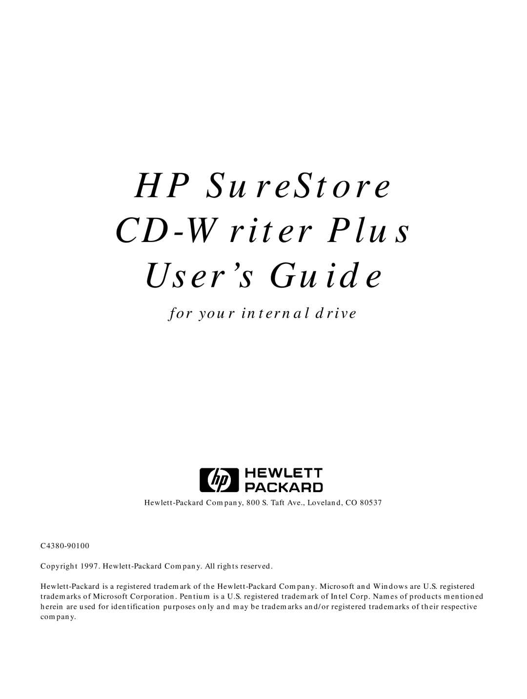 HP C4380-90100 manual HP SureStore CD-Writer Plus User’s Guide 