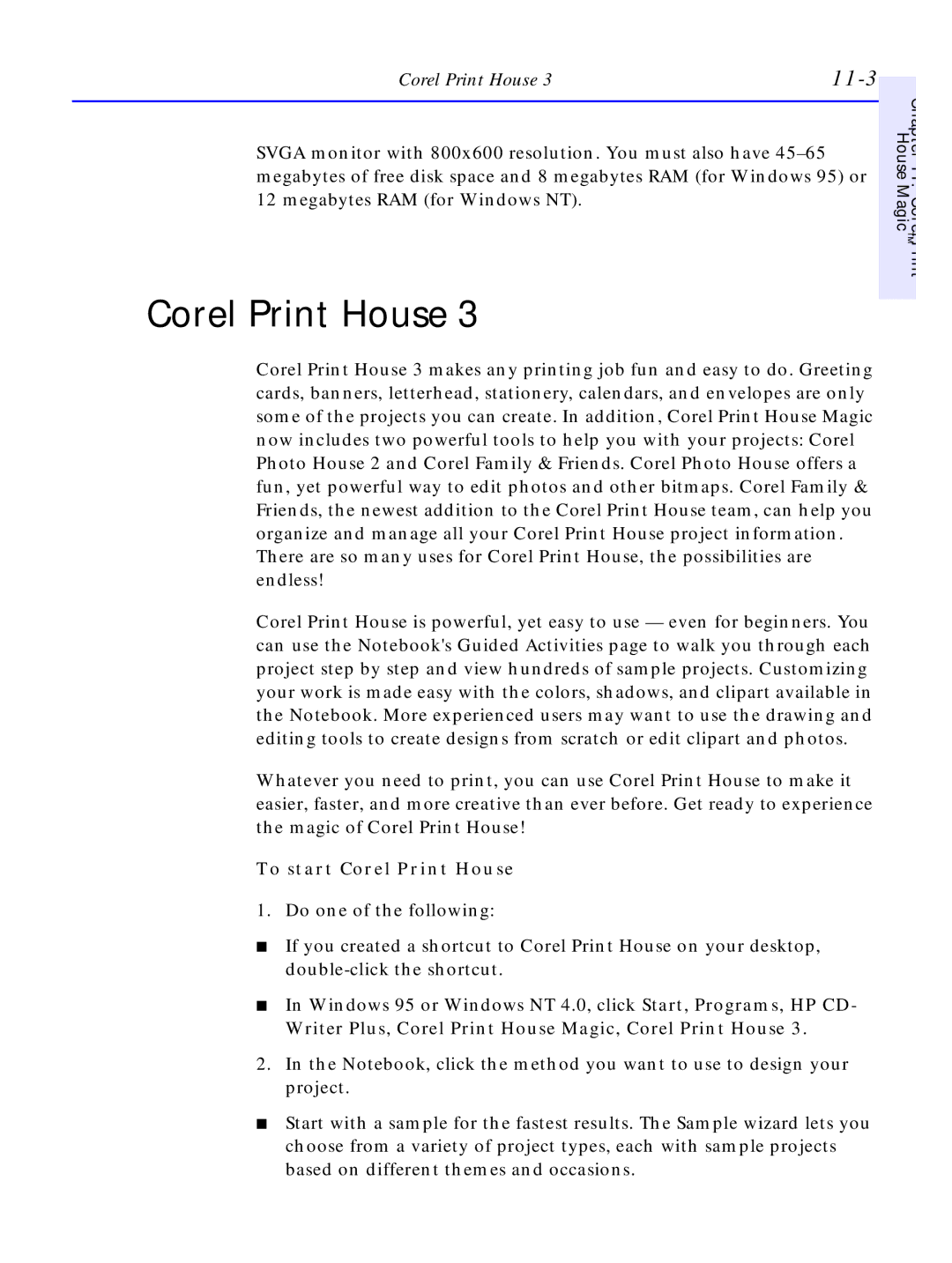 HP C4380-90100 manual 11-3, To start Corel Print House 