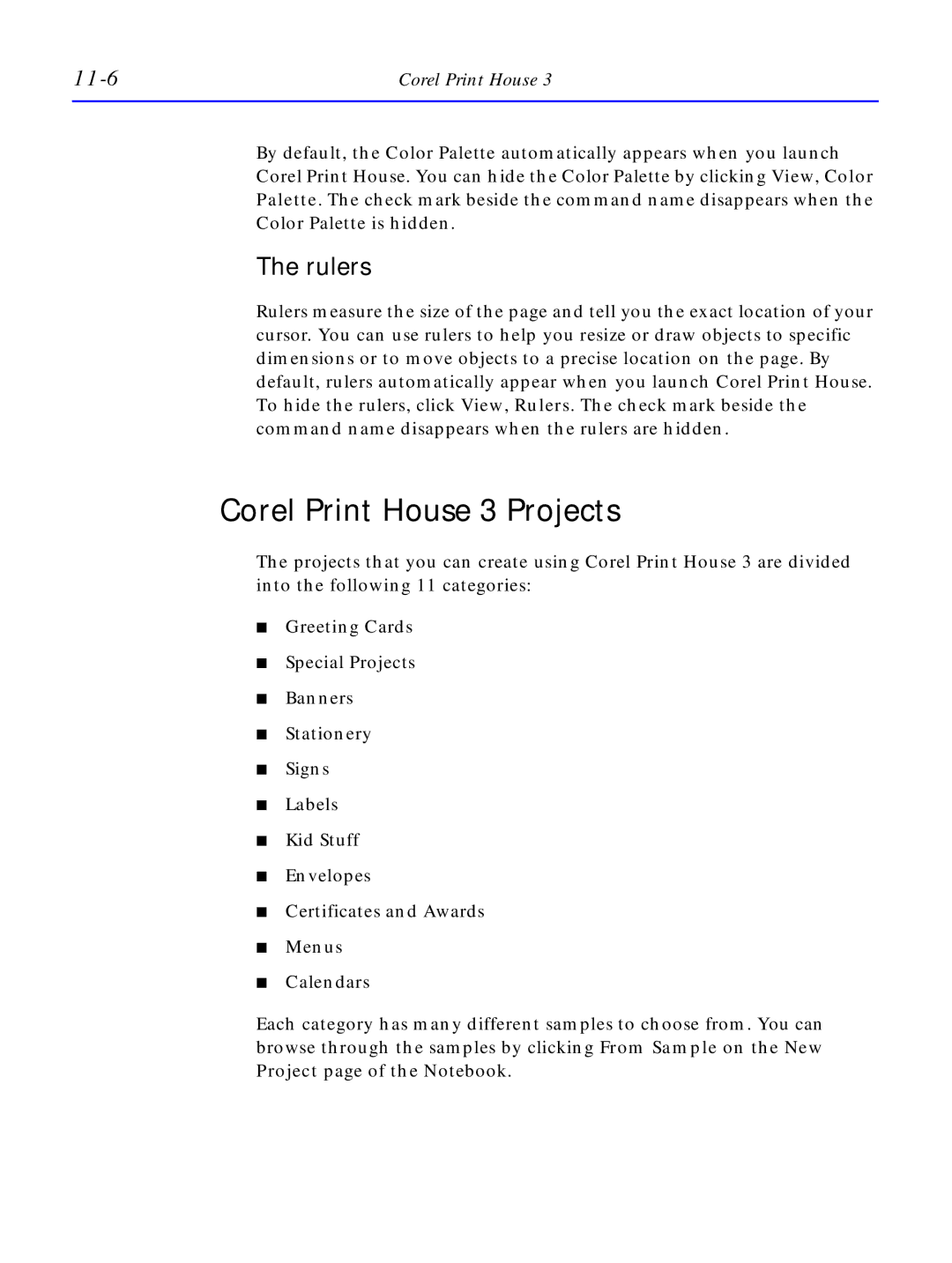 HP C4380-90100 manual Corel Print House 3 Projects, Rulers, 11-6 