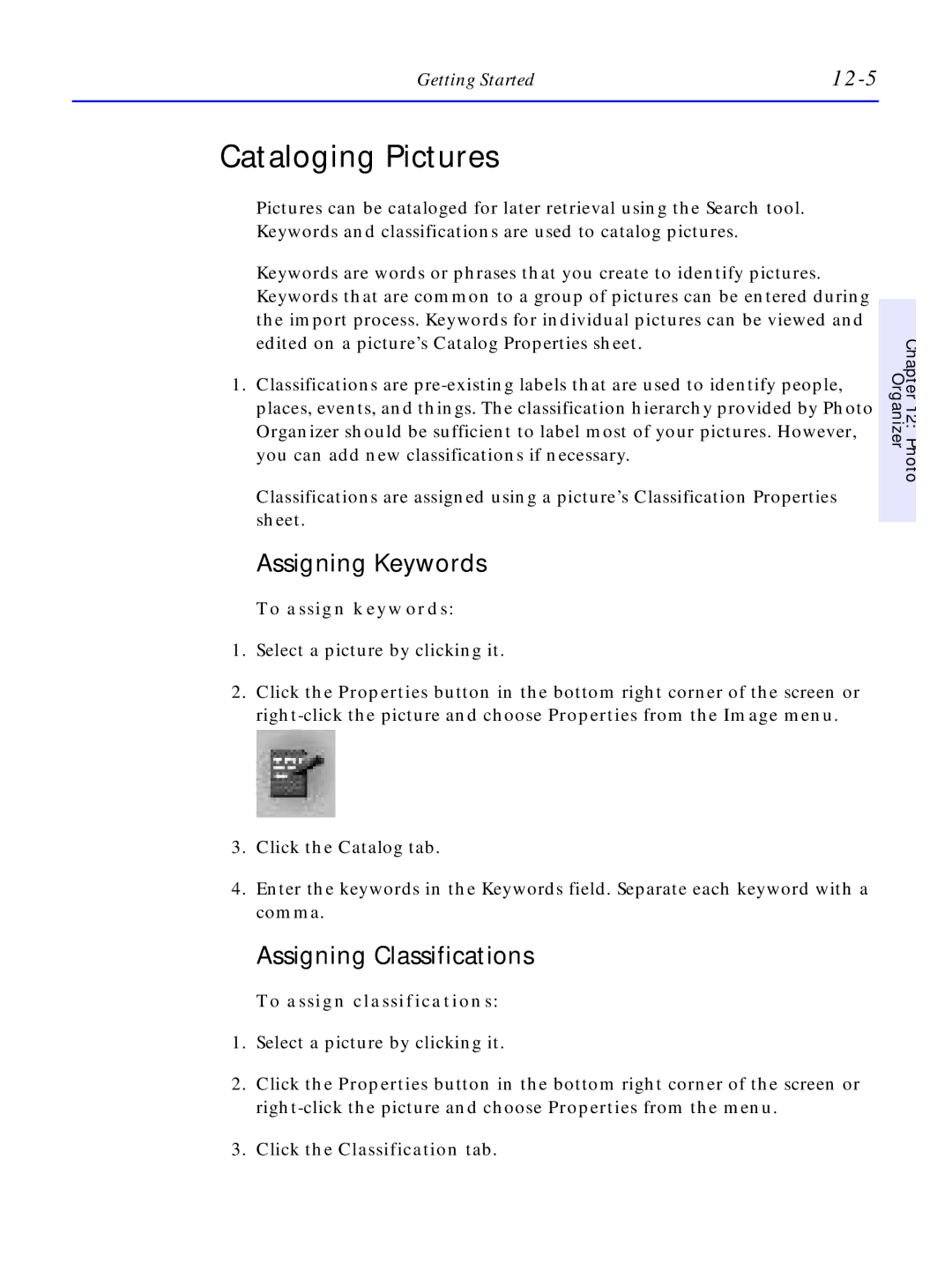 HP C4380-90100 manual Cataloging Pictures, Assigning Keywords, Assigning Classifications, 12-5 