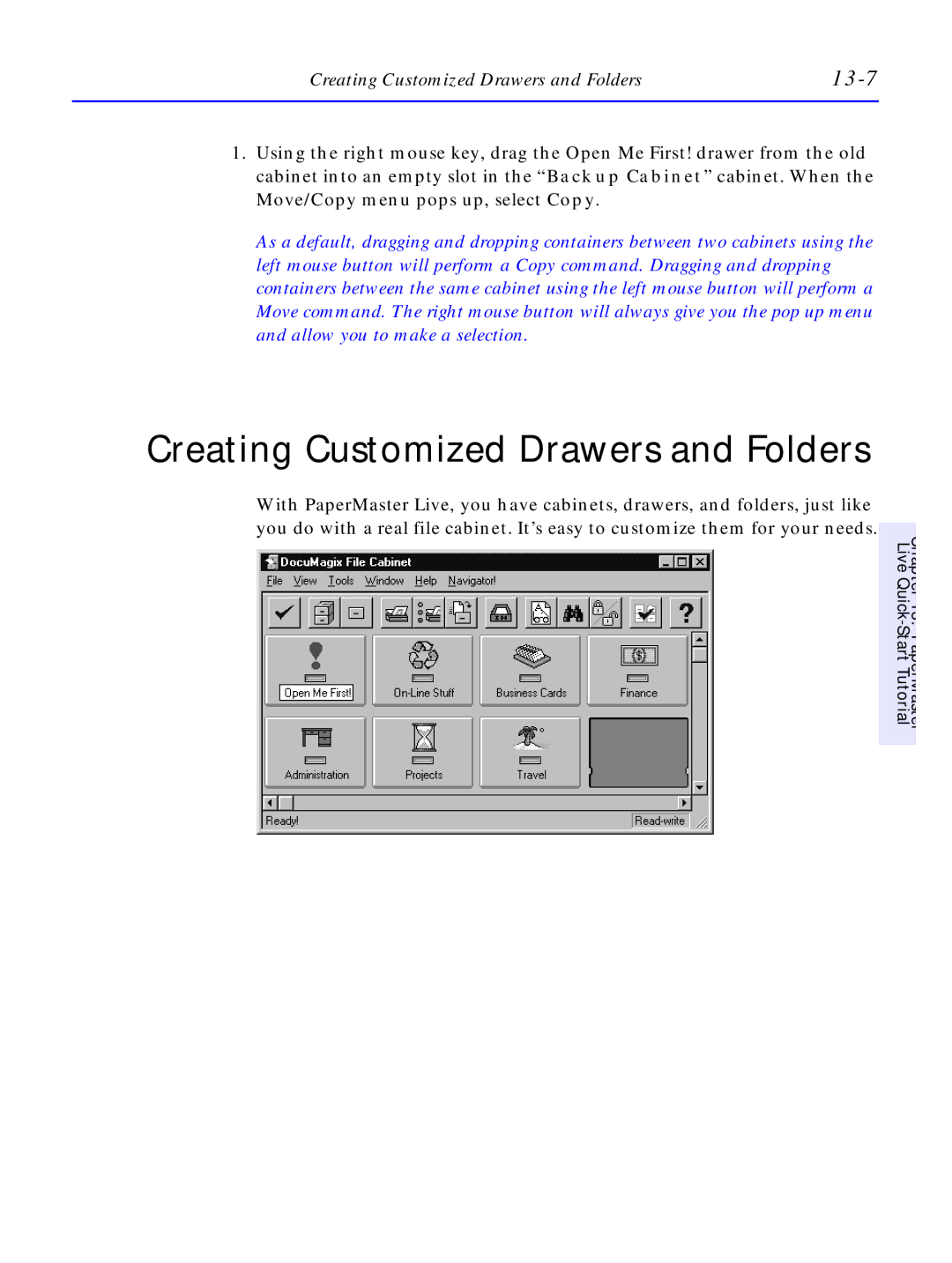 HP C4380-90100 manual Creating Customized Drawers and Folders, 13-7 