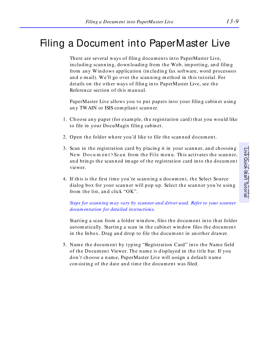 HP C4380-90100 manual Filing a Document into PaperMaster Live, 13-9 