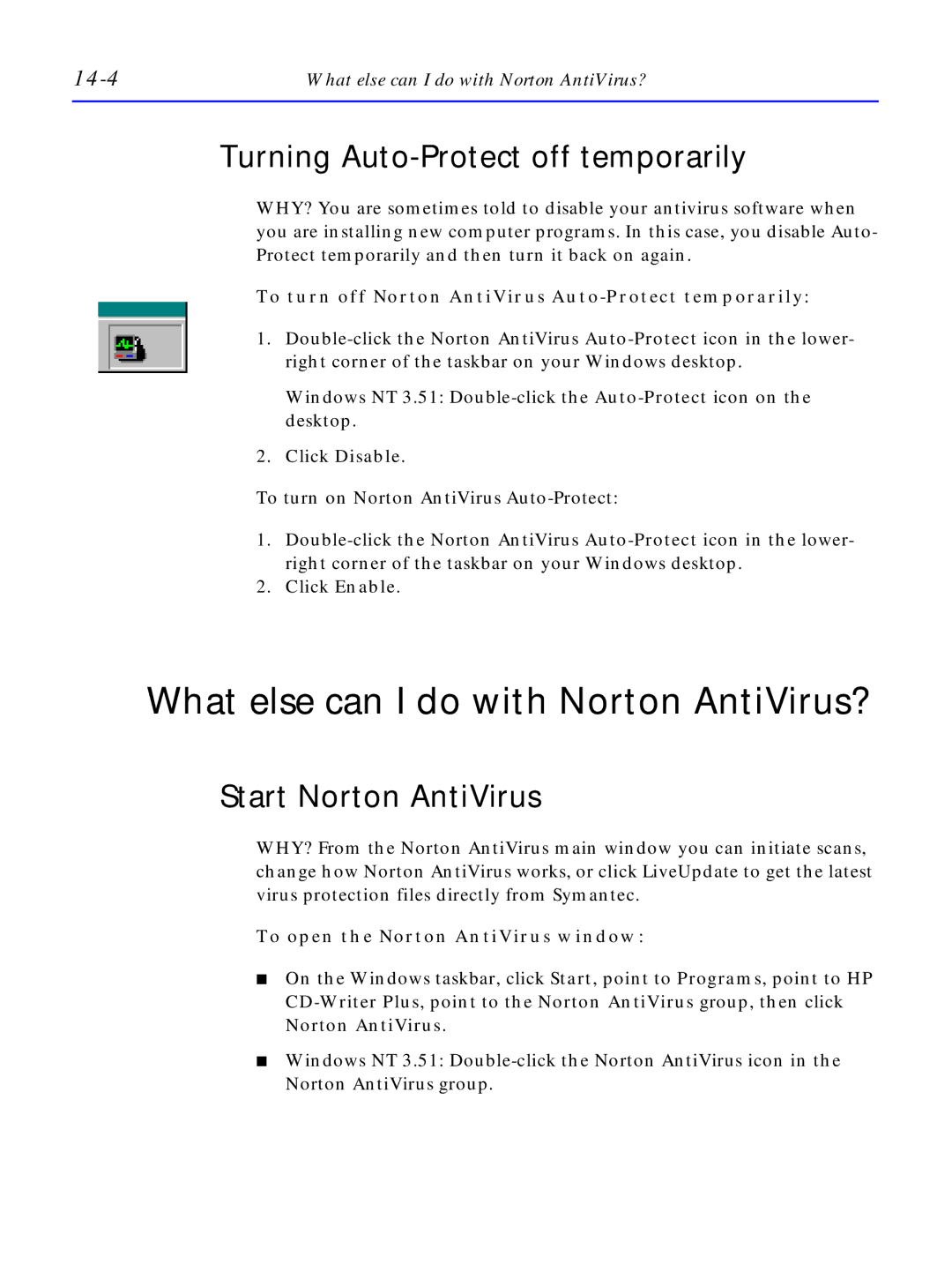 HP C4380-90100 What else can I do with Norton AntiVirus?, Turning Auto-Protect off temporarily, Start Norton AntiVirus 