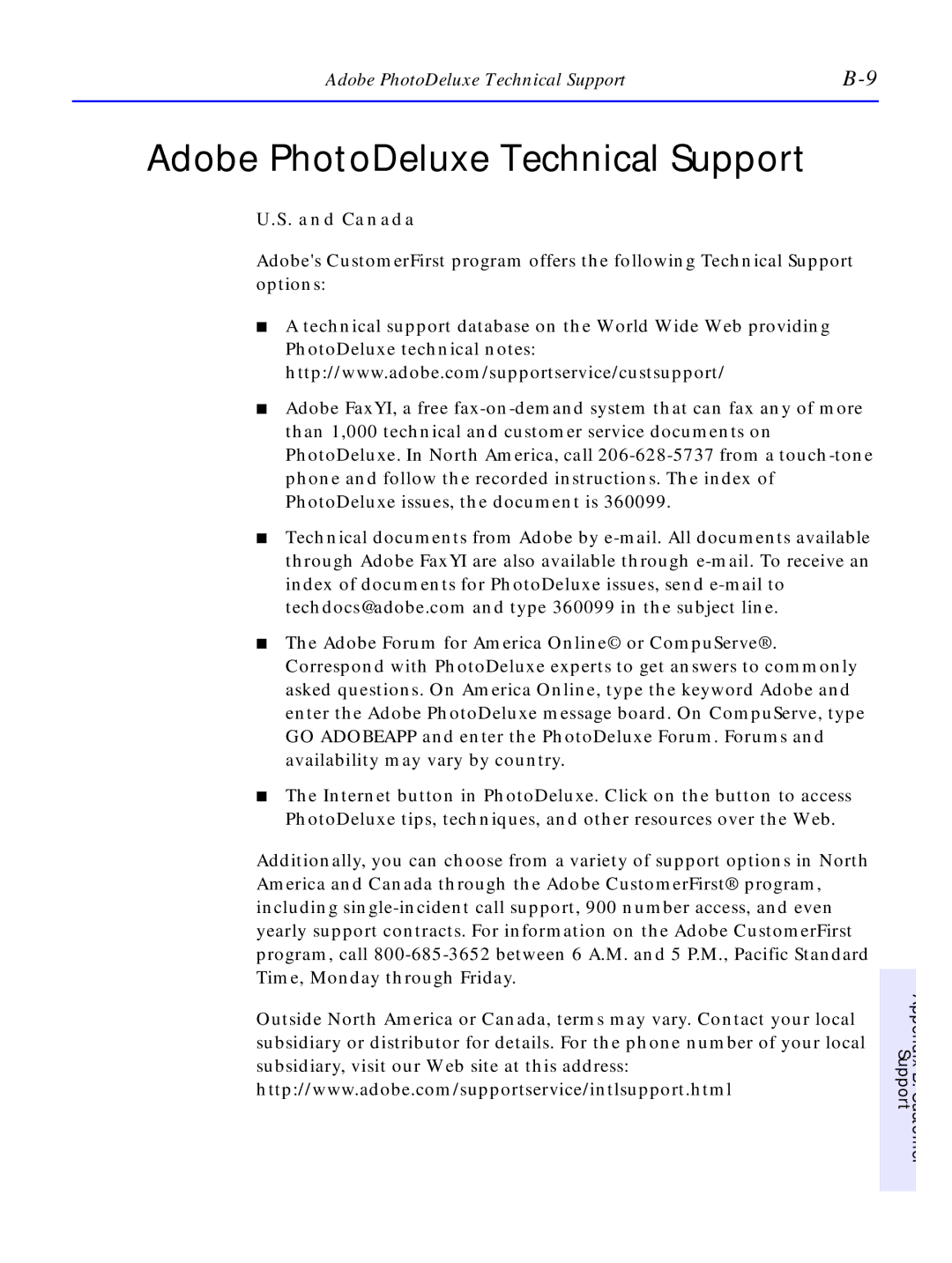 HP C4380-90100 manual Adobe PhotoDeluxe Technical Support, Canada 