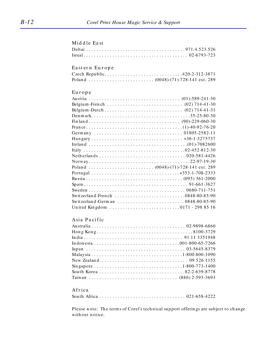 HP C4380-90100 manual Middle East, Eastern Europe, Asia Pacific, Africa 