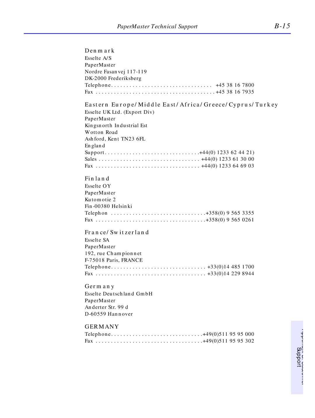 HP C4380-90100 manual Denmark, Eastern Europe/Middle East/Africa/Greece/Cyprus/Turkey, Finland, France/Switzerland, Germany 