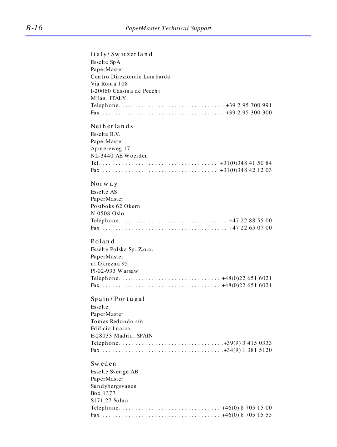 HP C4380-90100 manual Italy/Switzerland, Netherlands, Norway, Poland, Spain/Portugal, Sweden 