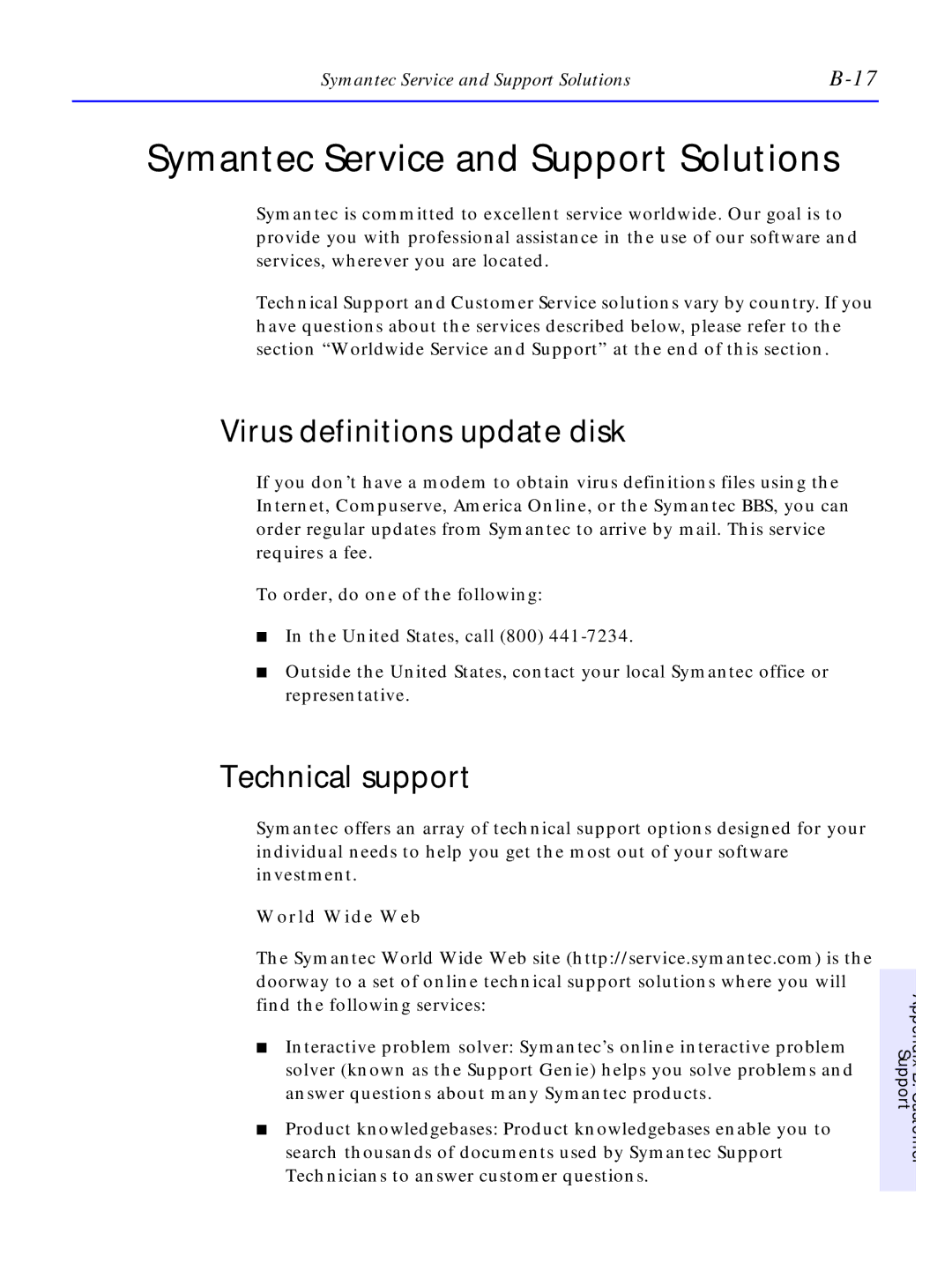 HP C4380-90100 Symantec Service and Support Solutions, Virus definitions update disk, Technical support, World Wide Web 