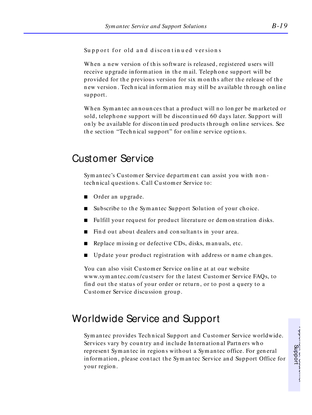 HP C4380-90100 manual Customer Service, Worldwide Service and Support, Support for old and dis versions 