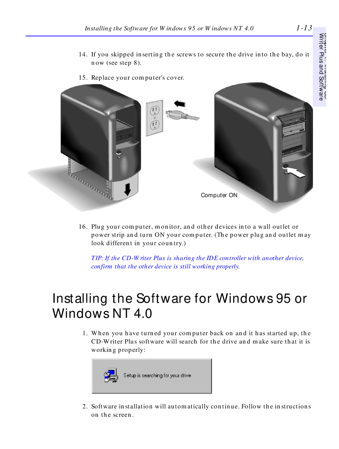 HP C4380-90100 manual Installing the Software for Windows 95 or Windows NT 