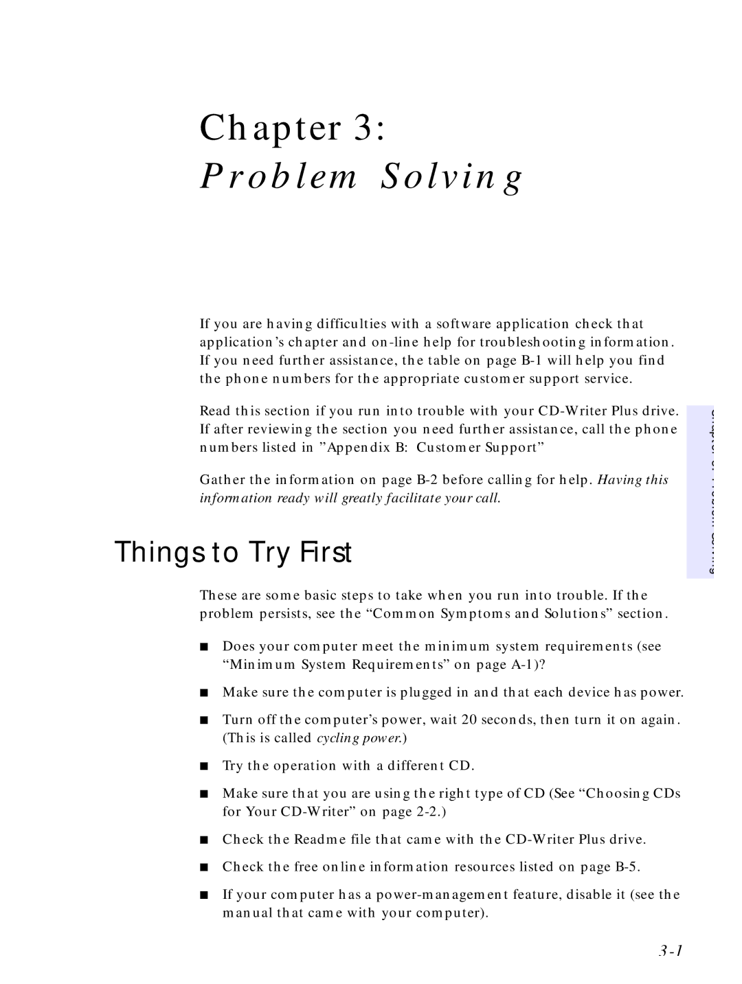 HP C4380-90100 manual Problem Solving, Things to Try First 