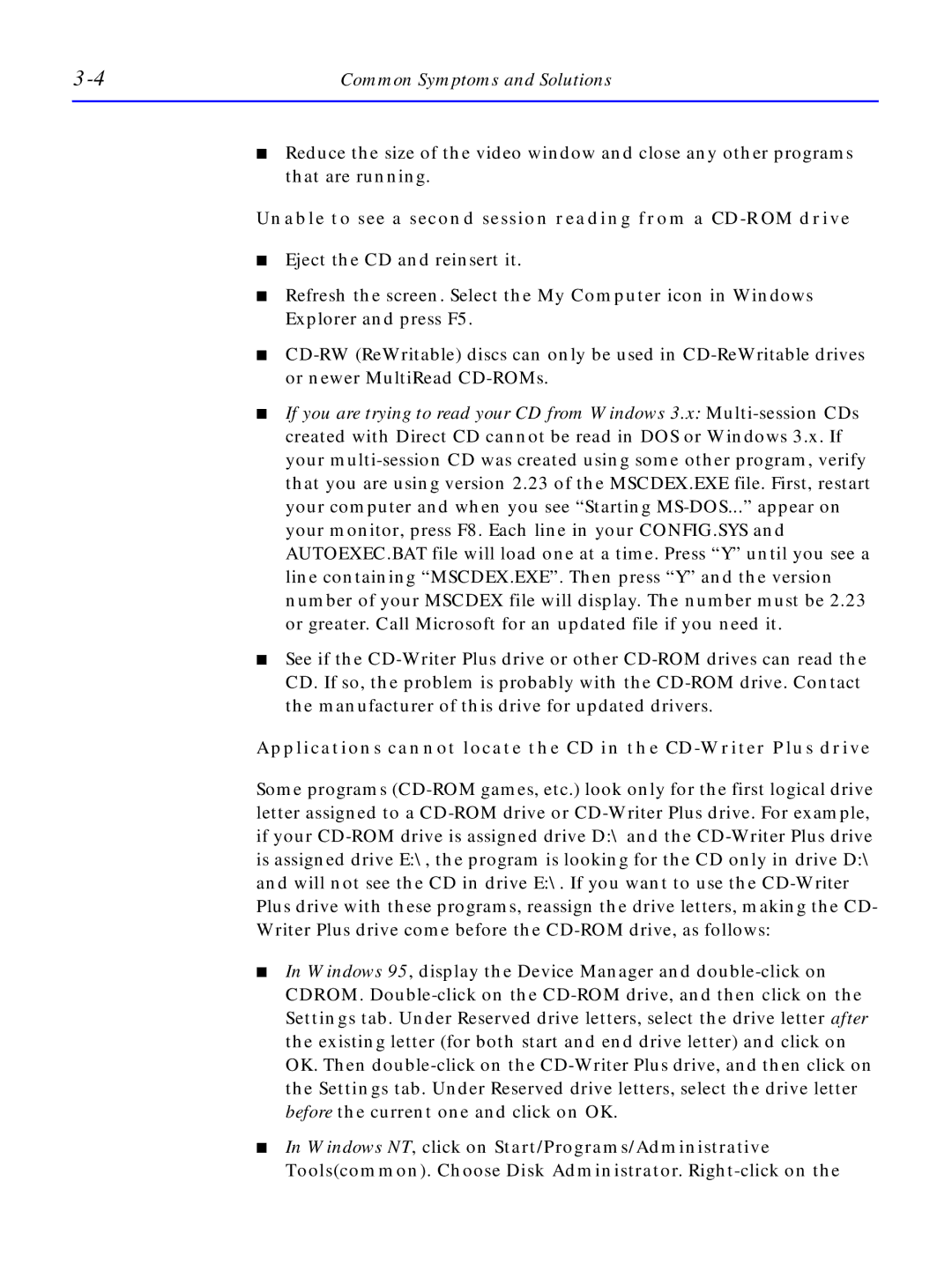 HP C4380-90100 manual Unable to see a second session reading from a CD-ROM drive 