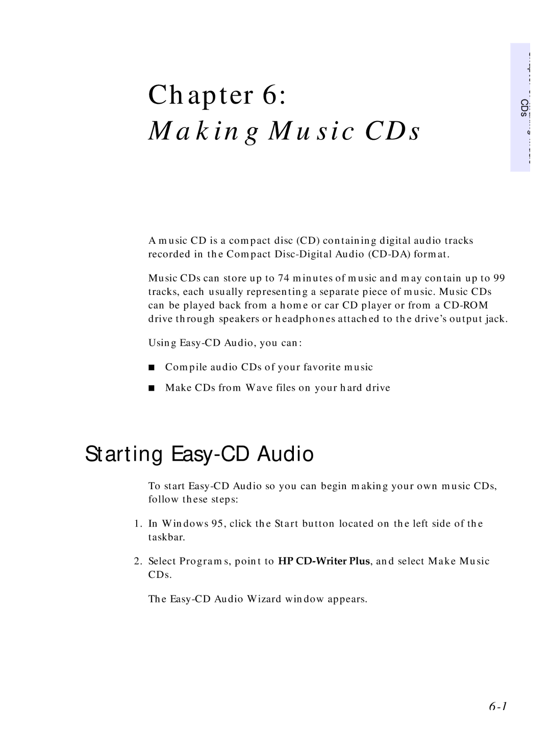 HP C4380-90100 manual Making Music CDs, Starting Easy-CD Audio 