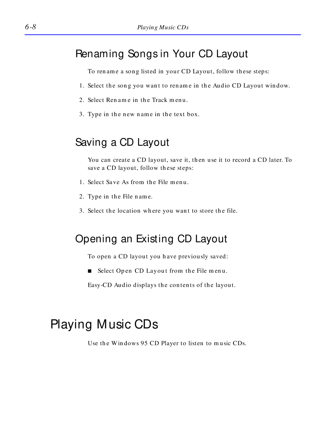 HP C4380-90100 Playing Music CDs, Renaming Songs in Your CD Layout, Saving a CD Layout, Opening an Existing CD Layout 