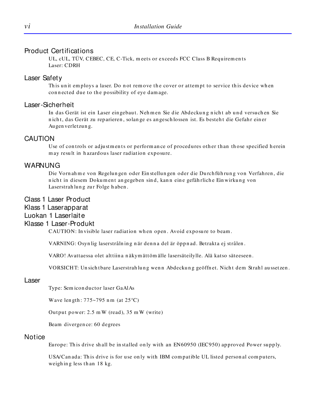 HP C4380-90100 manual Laser Safety, Installation Guide 