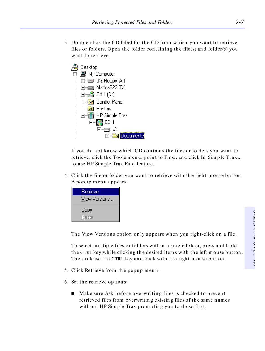 HP C4380-90100 manual Retrieving Protected Files and Folders 