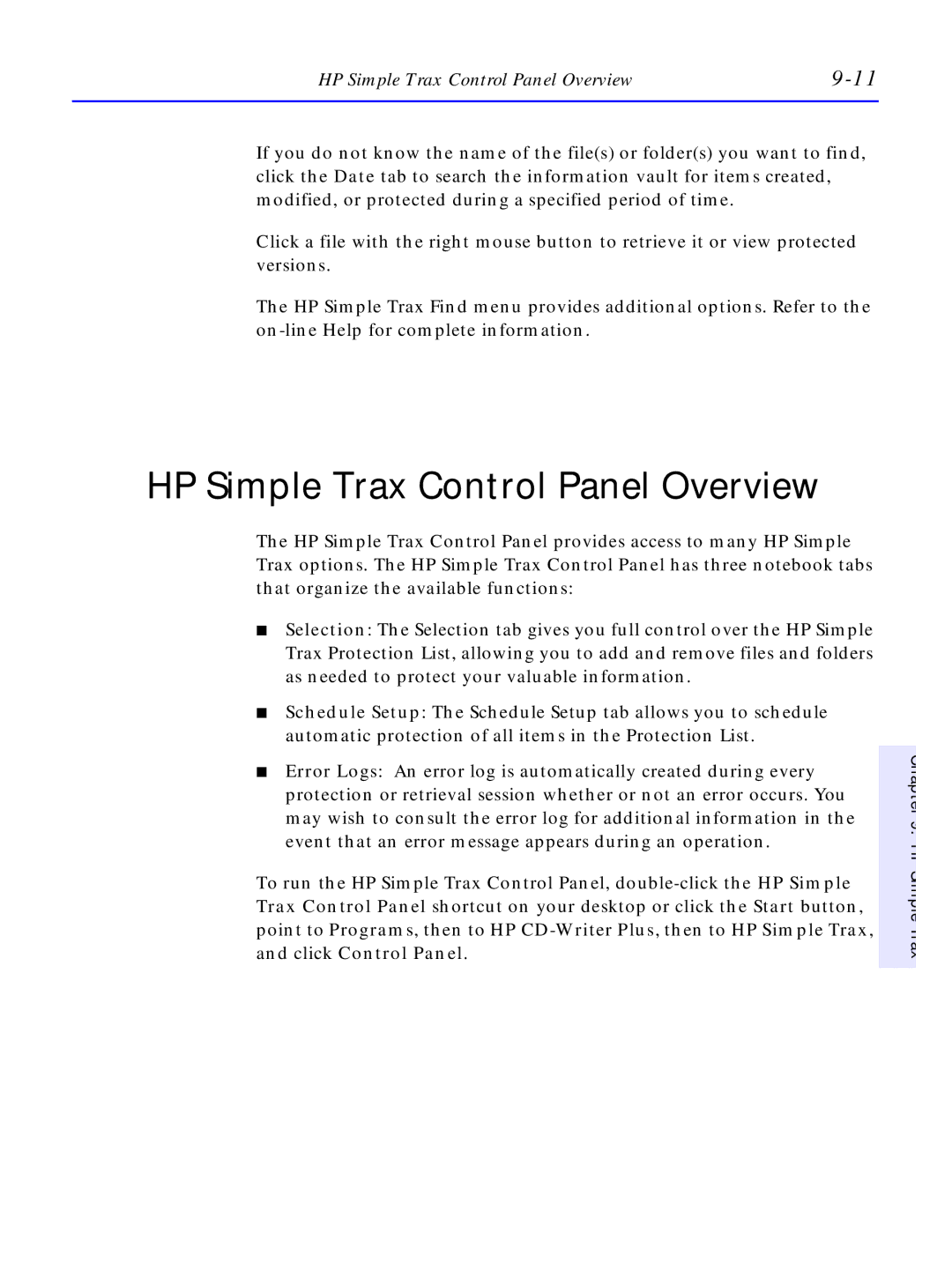 HP C4380-90100 manual HP Simple Trax Control Panel Overview 