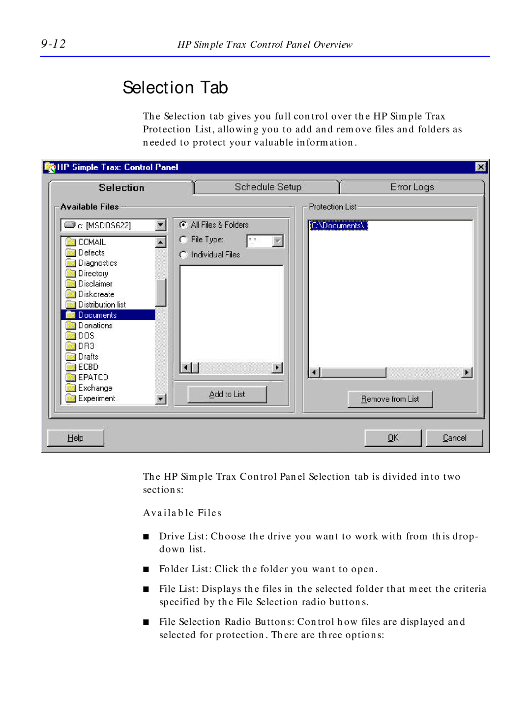 HP C4380-90100 manual Selection Tab, Available Files 