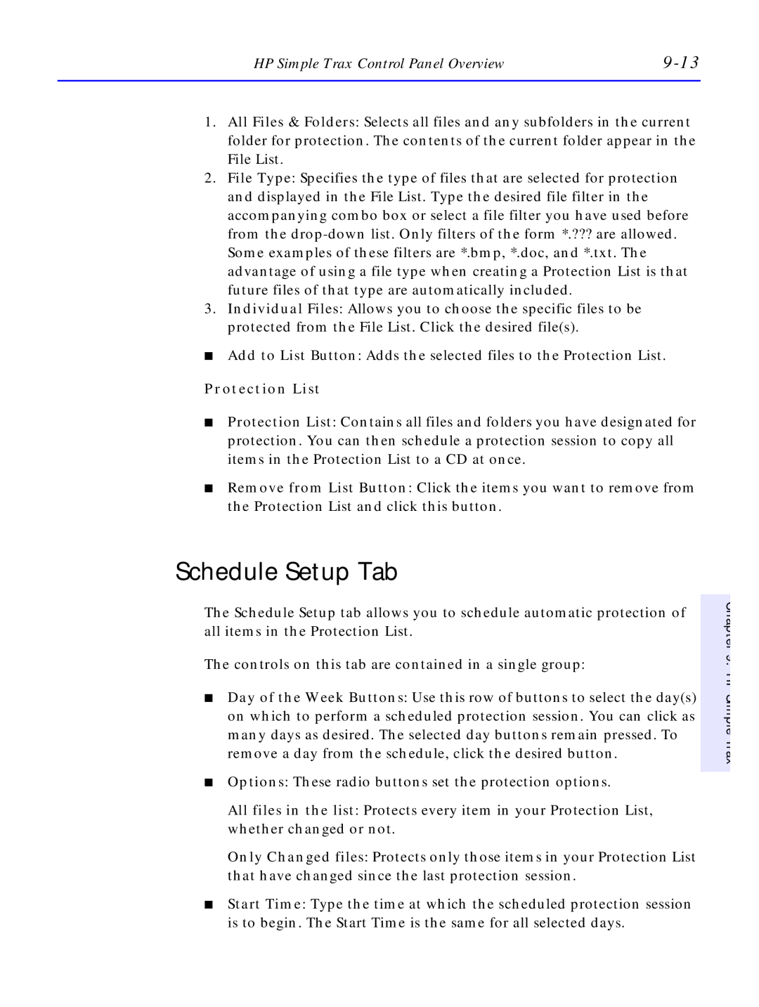 HP C4380-90100 manual Schedule Setup Tab, Protection List 