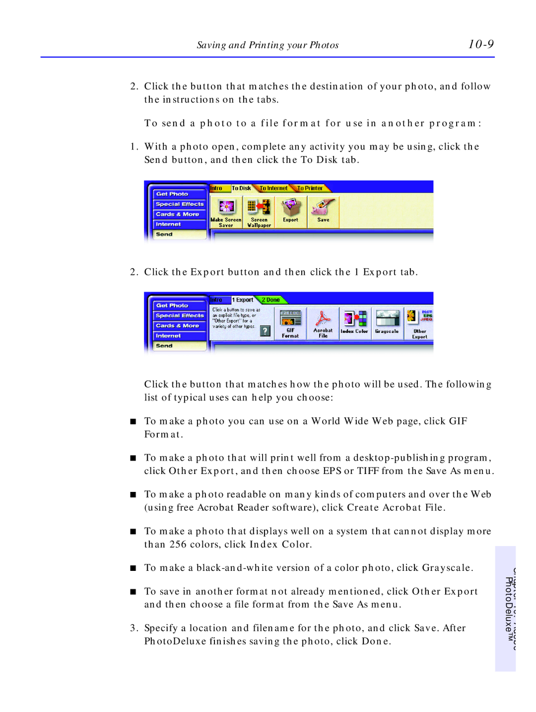 HP C4380-90100 manual 10-9, To send a photo to a file format for use in another program 