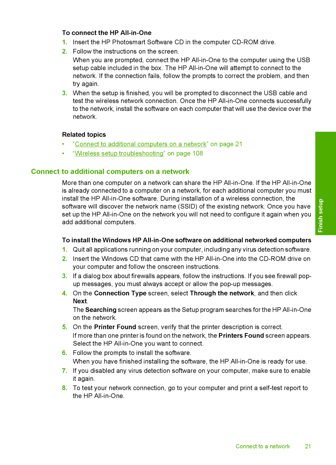 HP C4390, C4380, C4385 manual Connect to additional computers on a network, To connect the HP All-in-One 