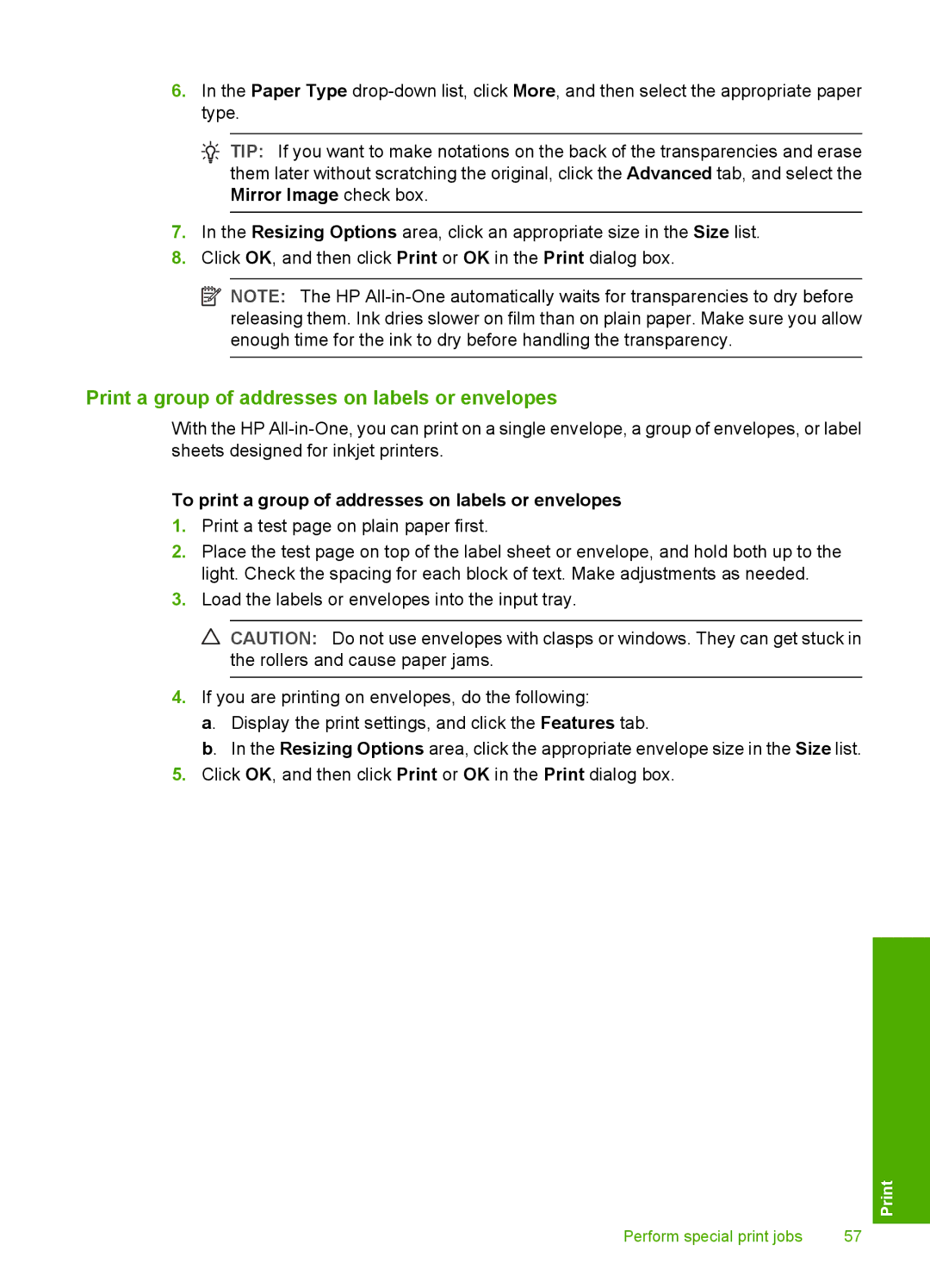 HP C4390, C4380 Print a group of addresses on labels or envelopes, To print a group of addresses on labels or envelopes 