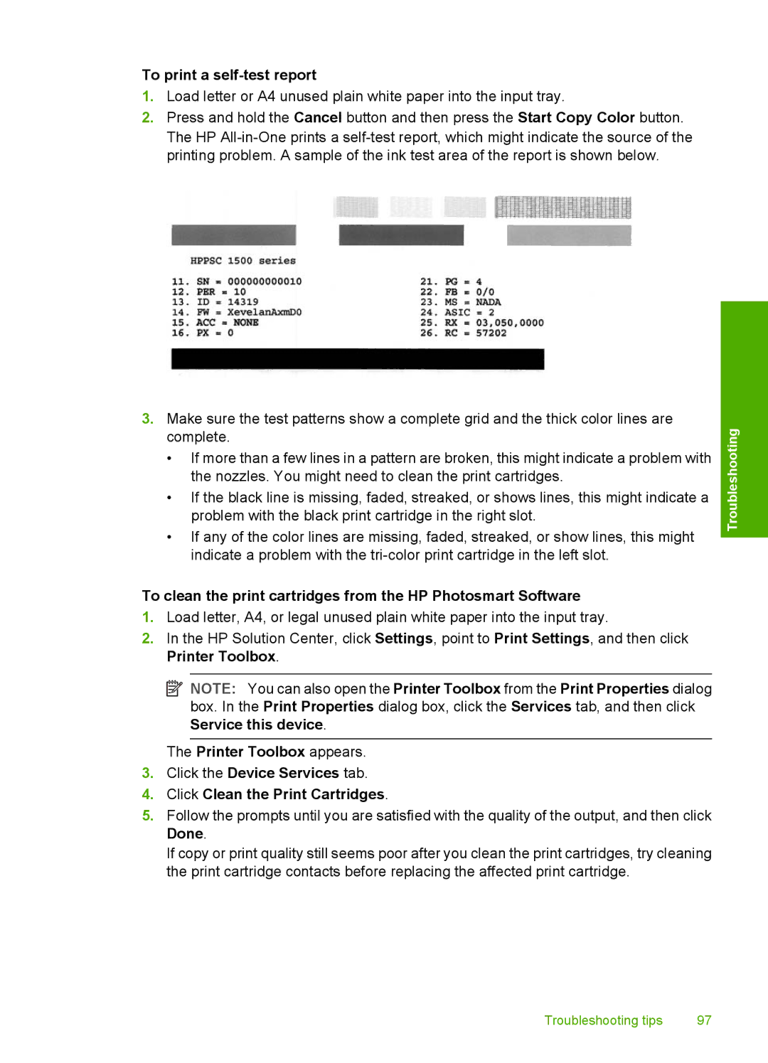 HP C4385, C4380, C4390 manual To print a self-test report 