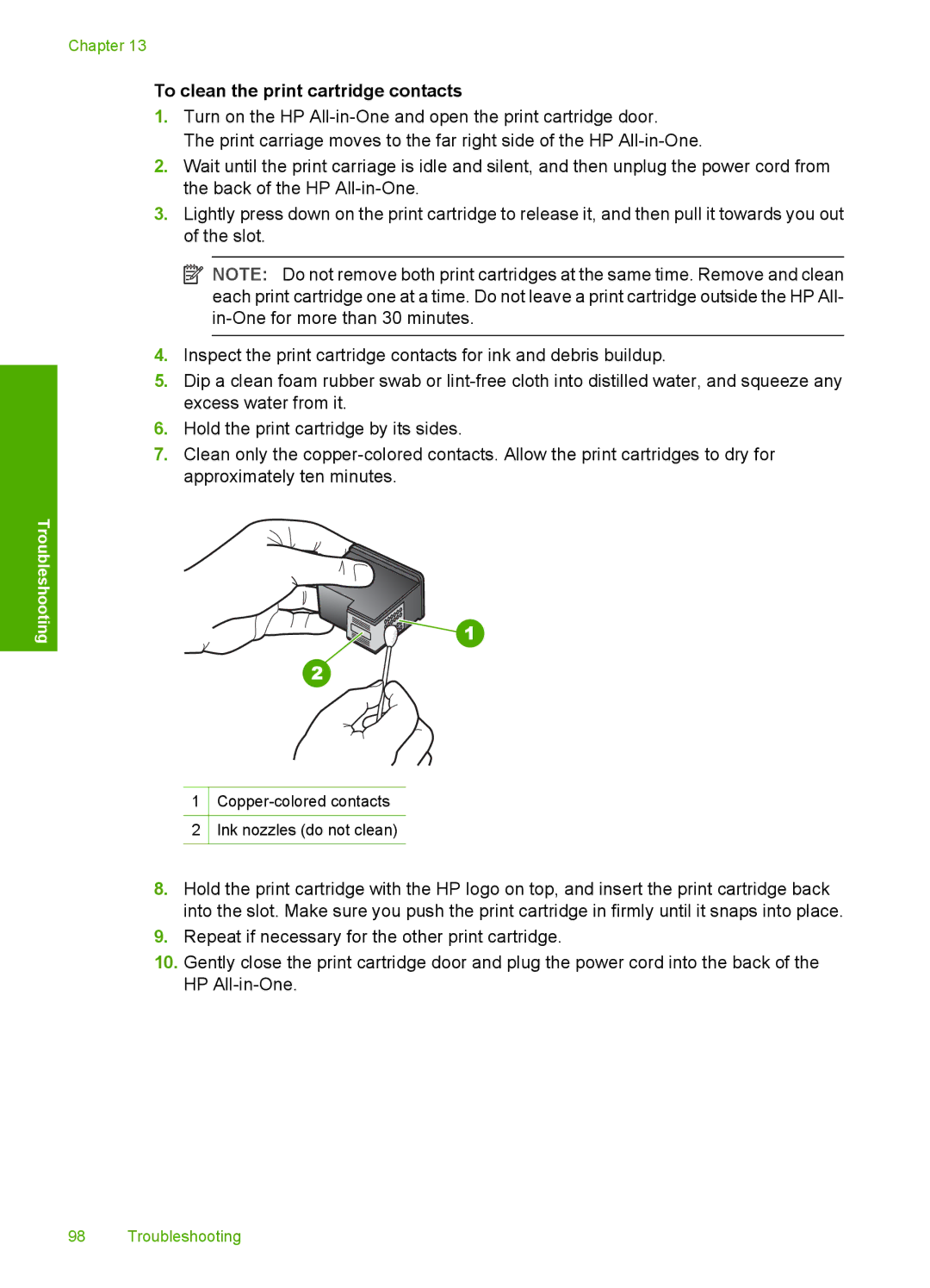 HP C4380, C4390, C4385 manual To clean the print cartridge contacts 