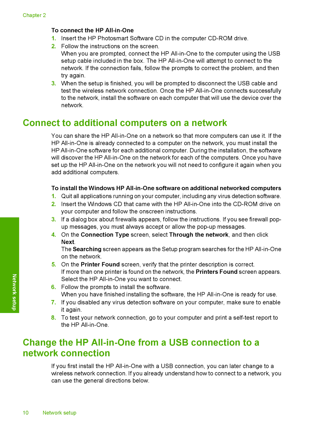 HP C4380, C4390, C4385 manual Connect to additional computers on a network, To connect the HP All-in-One 