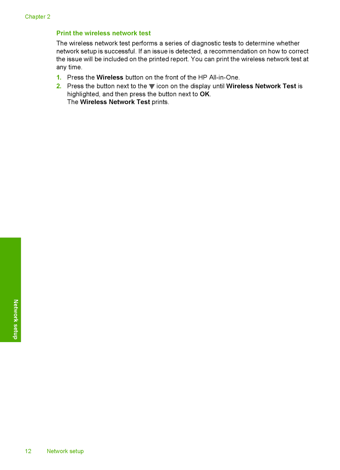 HP C4385, C4380, C4390 manual Print the wireless network test, Wireless Network Test prints 