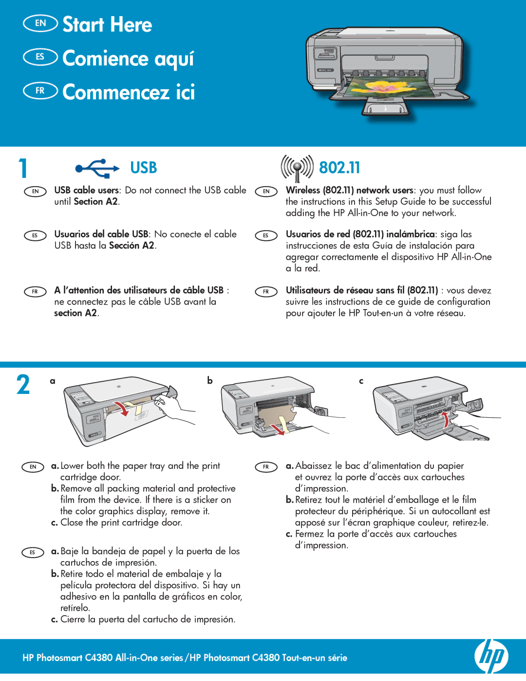 HP C4390, C4380 manual EN Start Here ES Comience aquí FR Commencez ici 