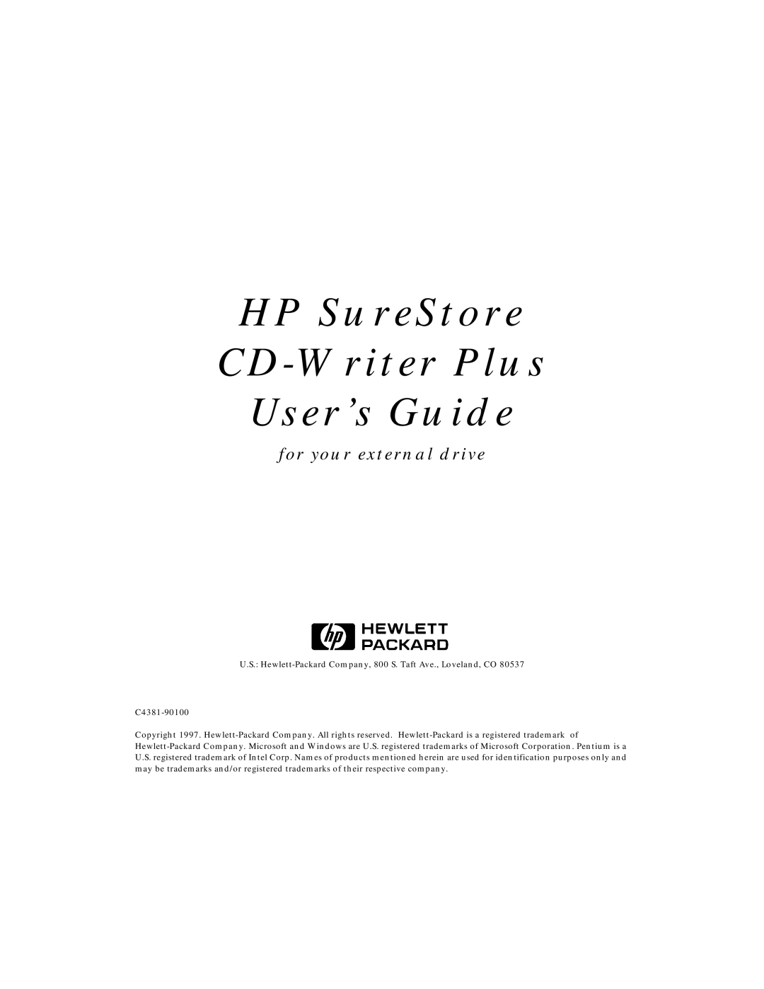 HP C4381-90100 manual HP SureStore CD-Writer Plus User’s Guide 