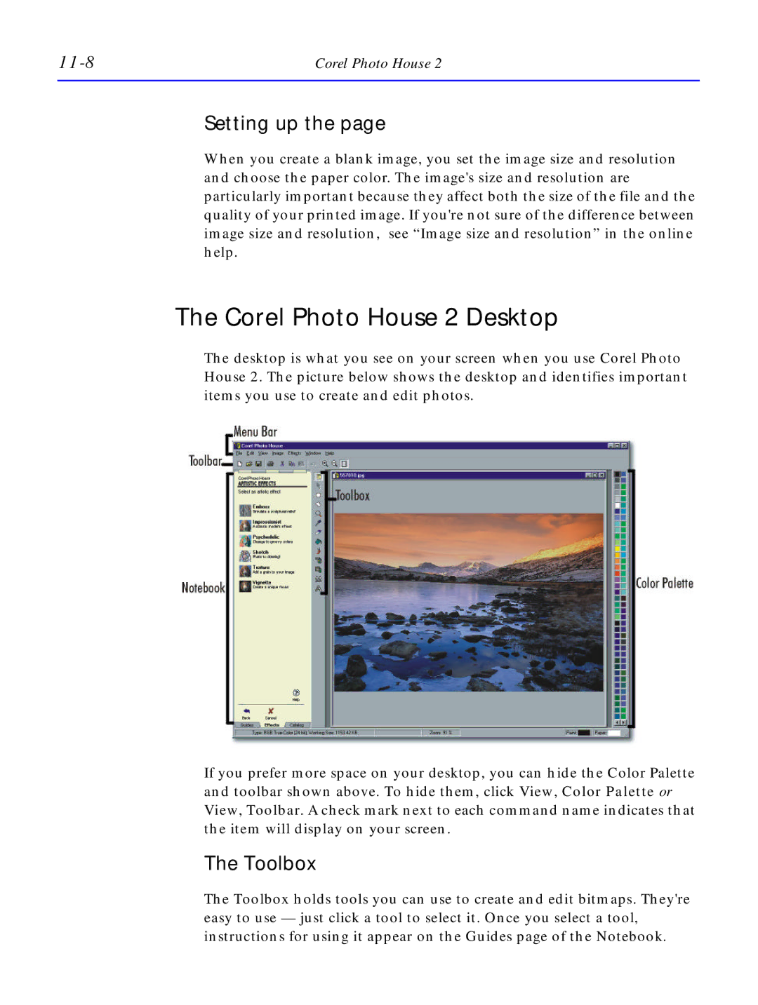 HP C4381-90100 manual Corel Photo House 2 Desktop, Setting up, 11-8 