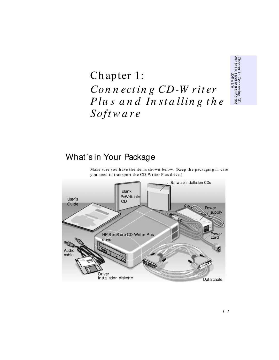 HP C4381-90100 manual Connecting CD-Writer Plus and Installing Software, What’s in Your Package 