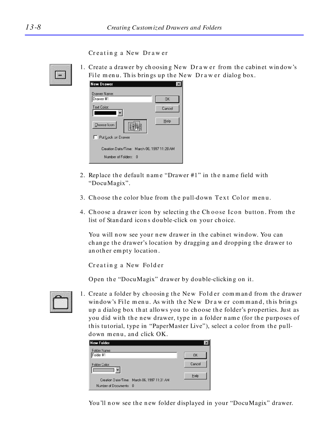 HP C4381-90100 manual 13-8, Creating a New Drawer, Creating a New Folder 