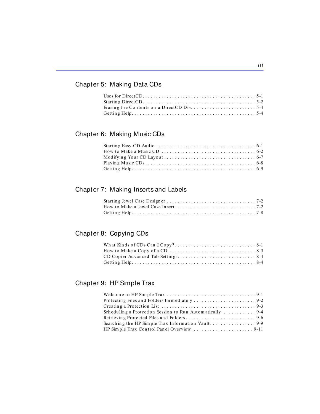 HP C4381-90100 manual Making Data CDs, Making Music CDs, Making Inserts and Labels, Copying CDs, HP Simple Trax 