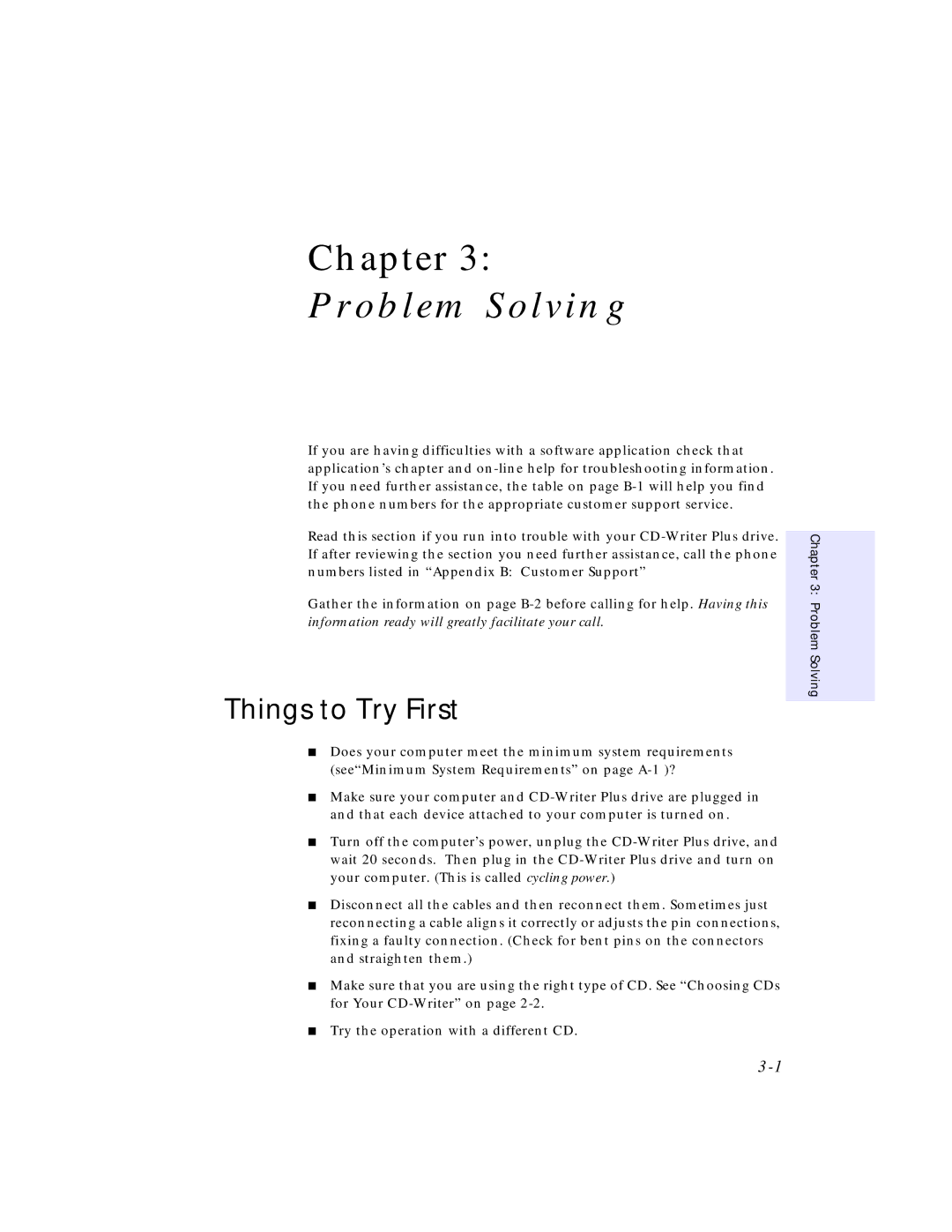 HP C4381-90100 manual Problem Solving, Things to Try First 