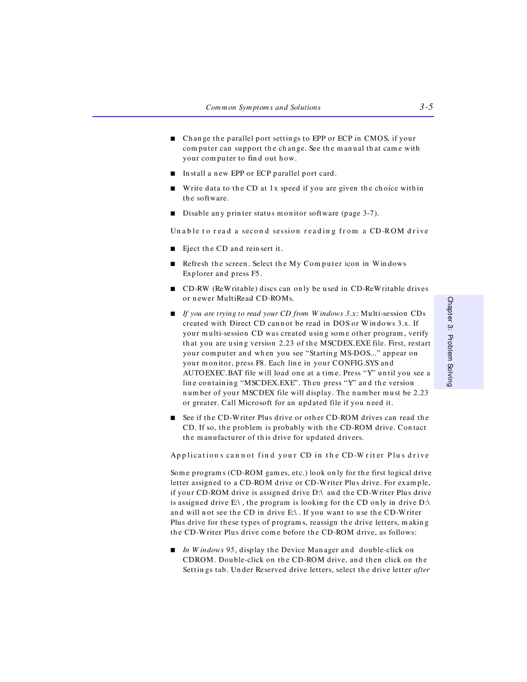 HP C4381-90100 manual Unable to read a second session reading from a CD-ROM drive 