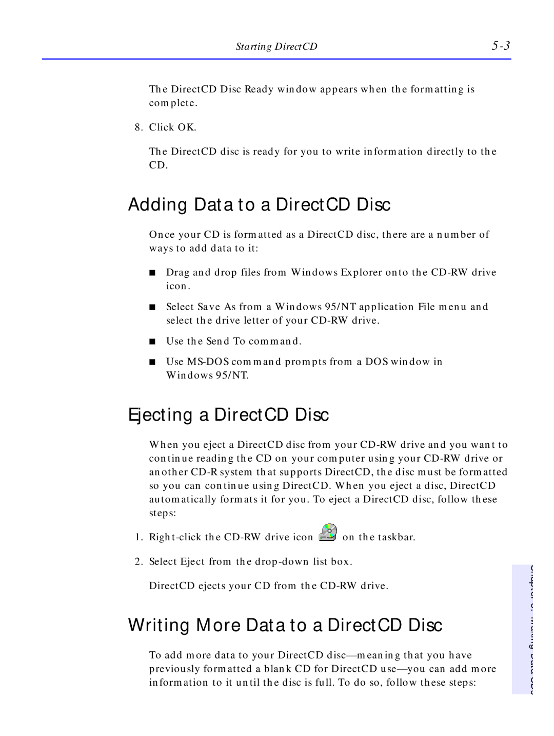 HP C4381-90100 manual Adding Data to a DirectCD Disc, Ejecting a DirectCD Disc, Writing More Data to a DirectCD Disc 