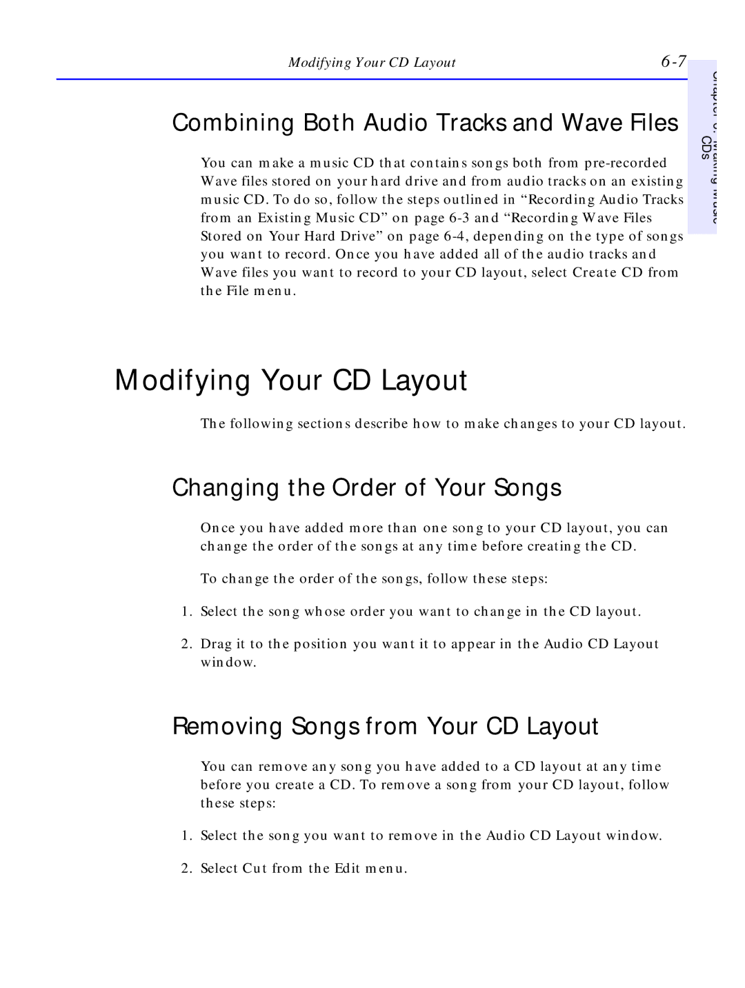 HP C4381-90100 Modifying Your CD Layout, Combining Both Audio Tracks and Wave Files, Changing the Order of Your Songs 