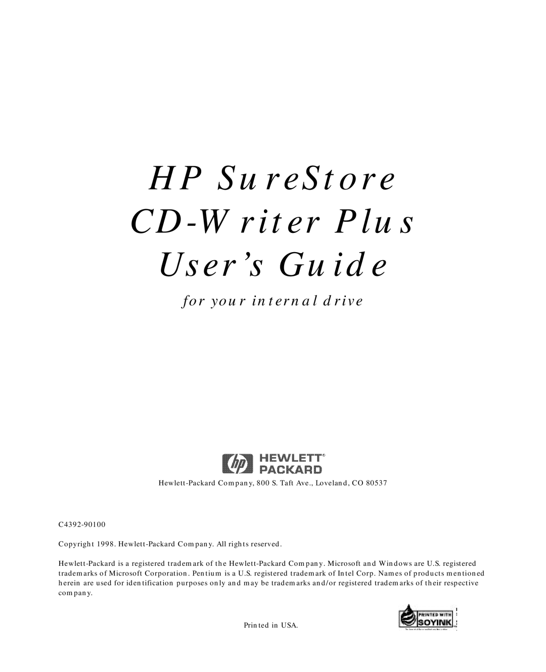 HP C4392-90100 manual HP SureStore CD-Writer Plus User’s Guide 