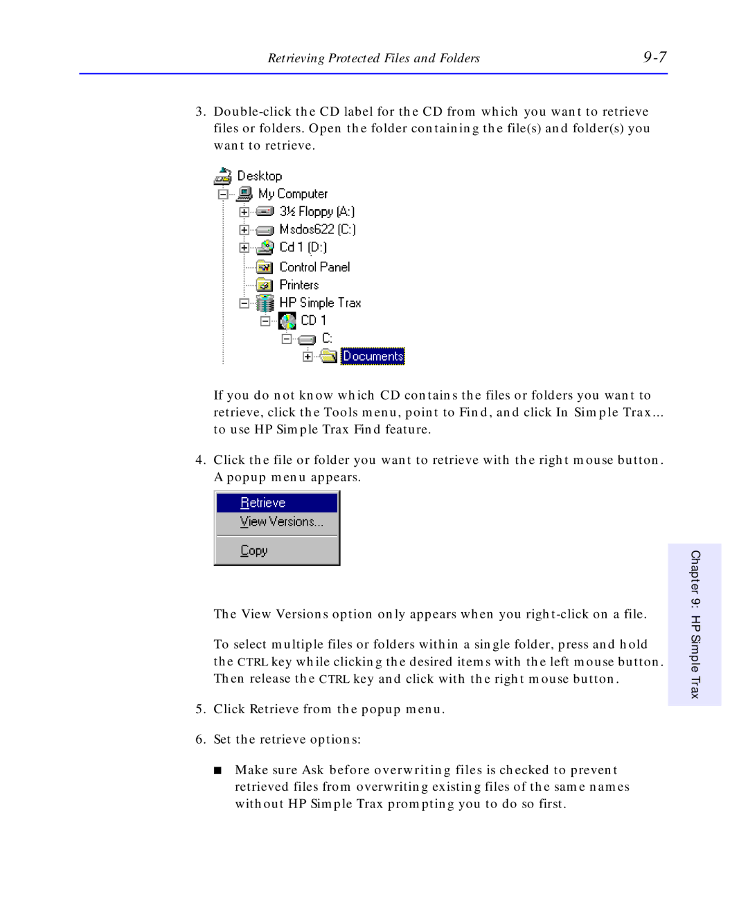 HP C4392-90100 manual Retrieving Protected Files and Folders 