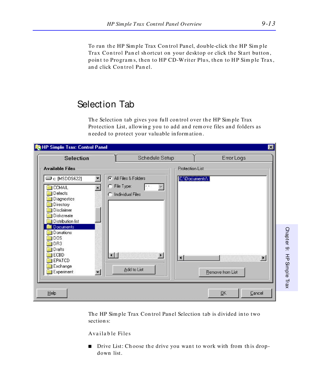 HP C4392-90100 manual Selection Tab, Available Files 