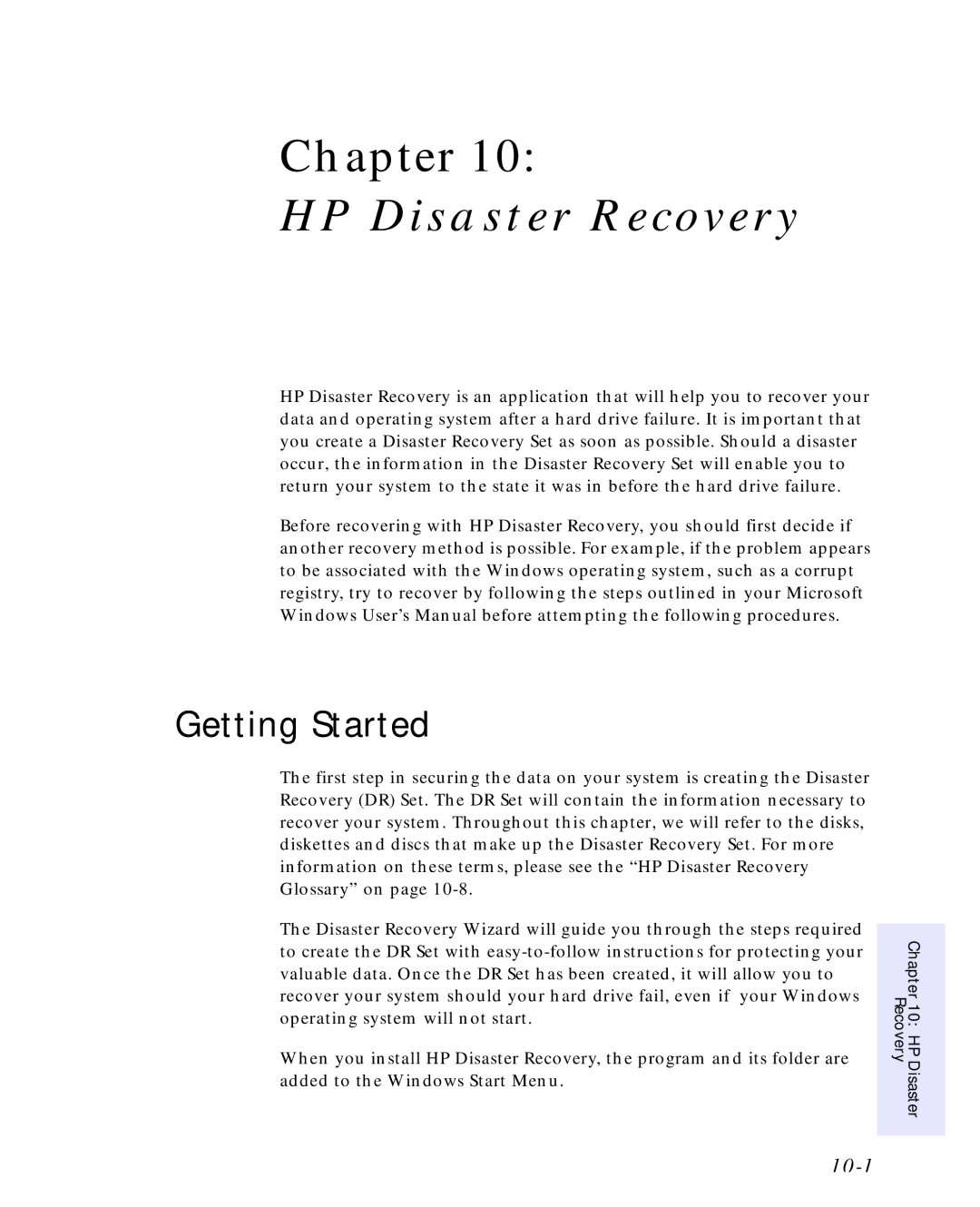 HP C4392-90100 manual HP Disaster Recovery, Getting Started 