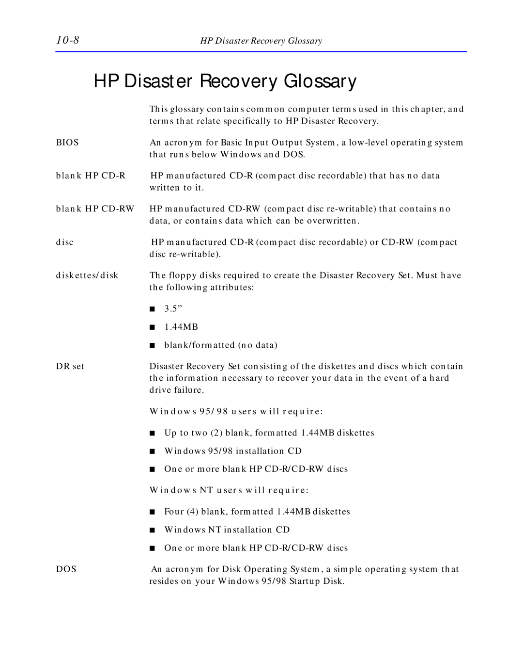 HP C4392-90100 manual HP Disaster Recovery Glossary 