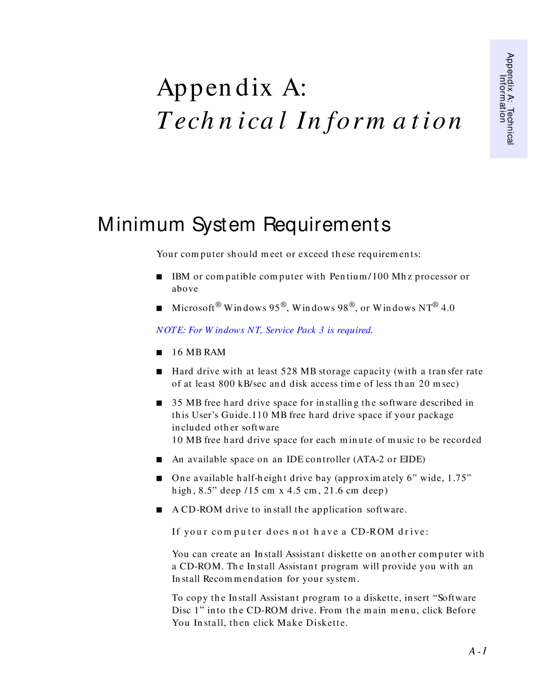 HP C4392-90100 manual Technical Information, Minimum System Requirements, If your computer does not have a CD-ROM drive 