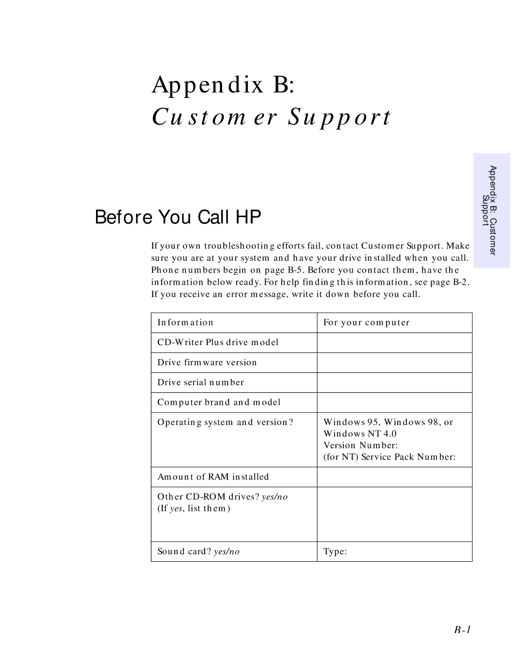 HP C4392-90100 manual Customer Support, Before You Call HP, Information For your computer 