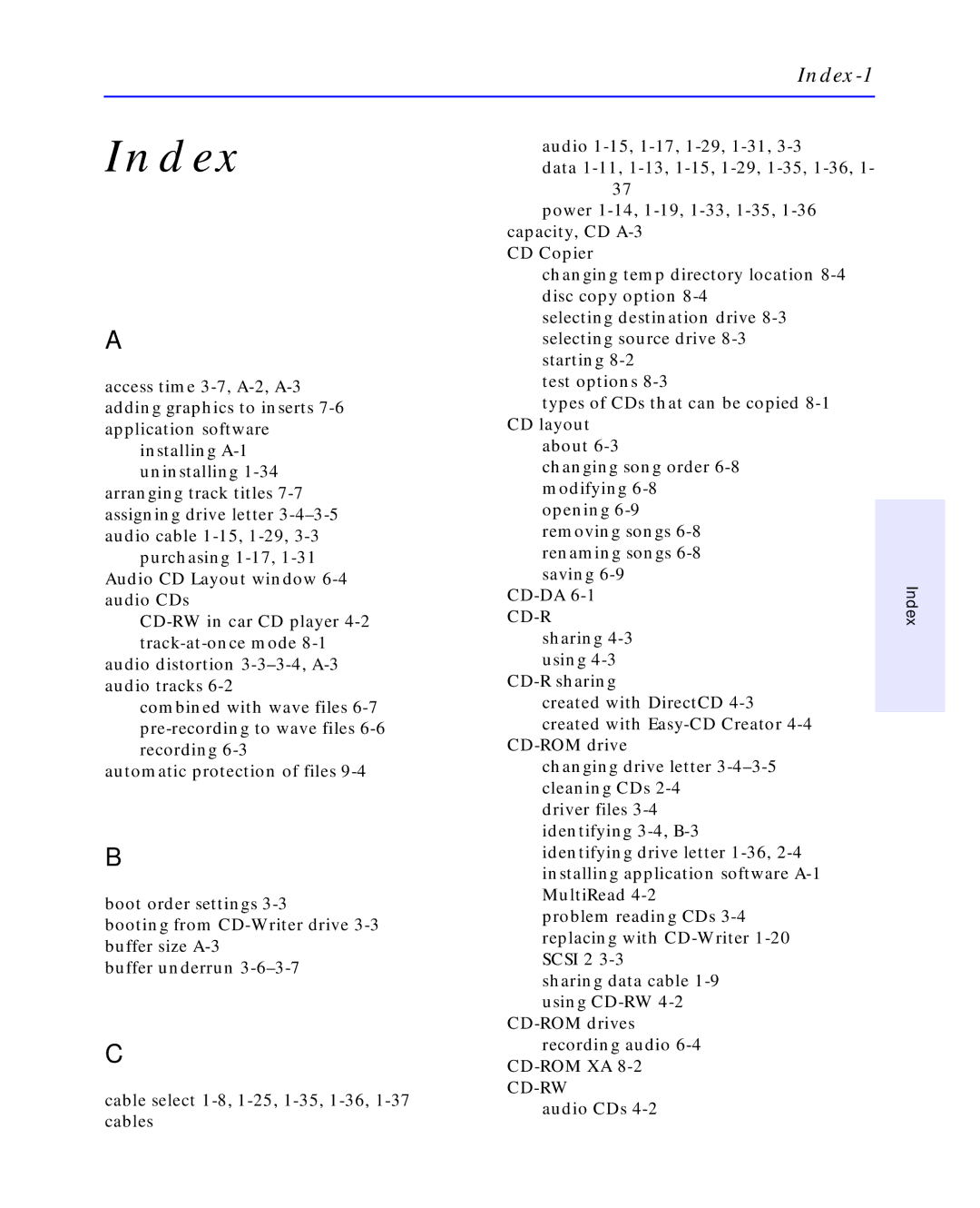 HP C4392-90100 manual Index, Cd-R 